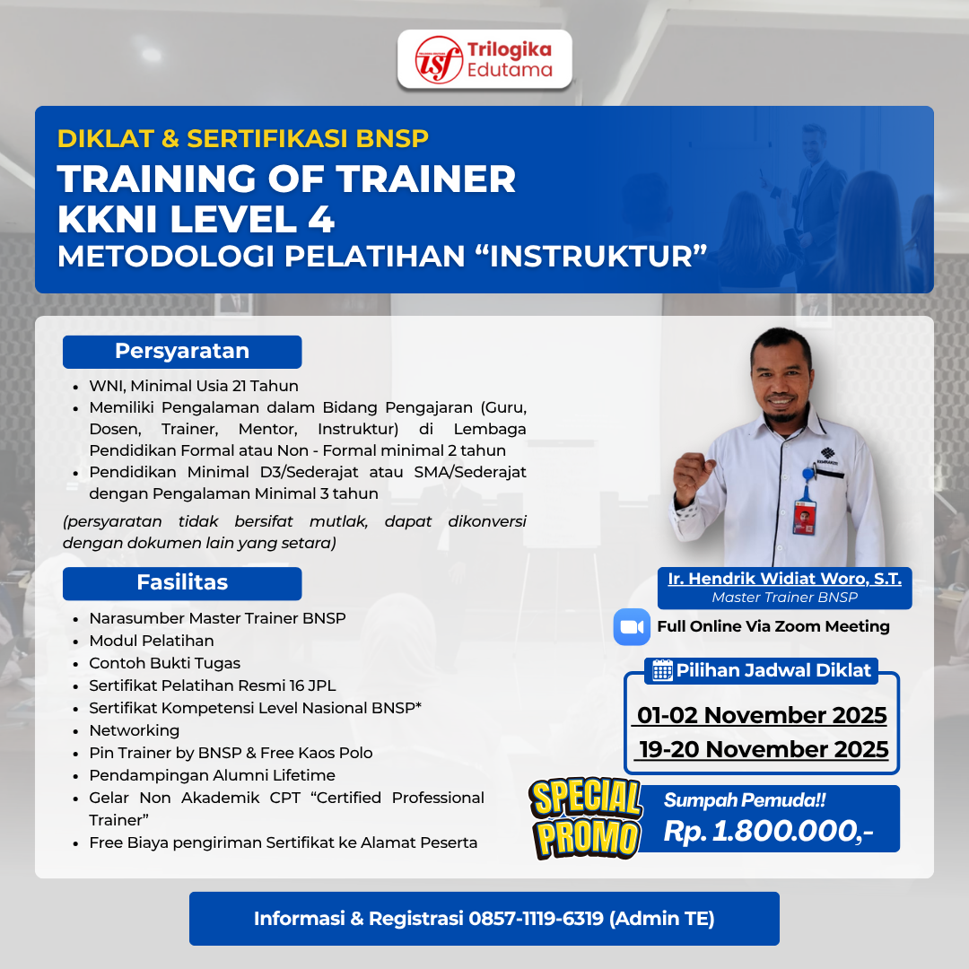 PROMO SUMPAH PEMUDA DIKLAT DAN SERTIFIKASI TOT LEVEL 4 - INSTRUKTUR